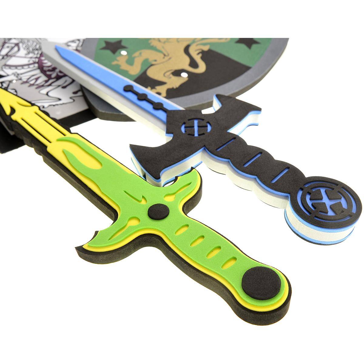 Alt View 2. JuzToys - 2-Pack Foam Swords and Shields Toy Weapons – Pretend Play Fake Swords Toy, Role Play Knight Costume for Kids, Blue/Green - Multicolored.