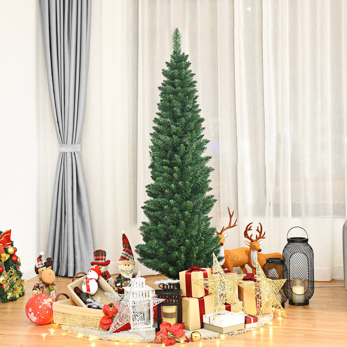 Alt View 3. Gymax - Gymax  5' Christmas Tree PVC Artificial Holiday Decor Slim Pencil Tree Metal Stand - Green.