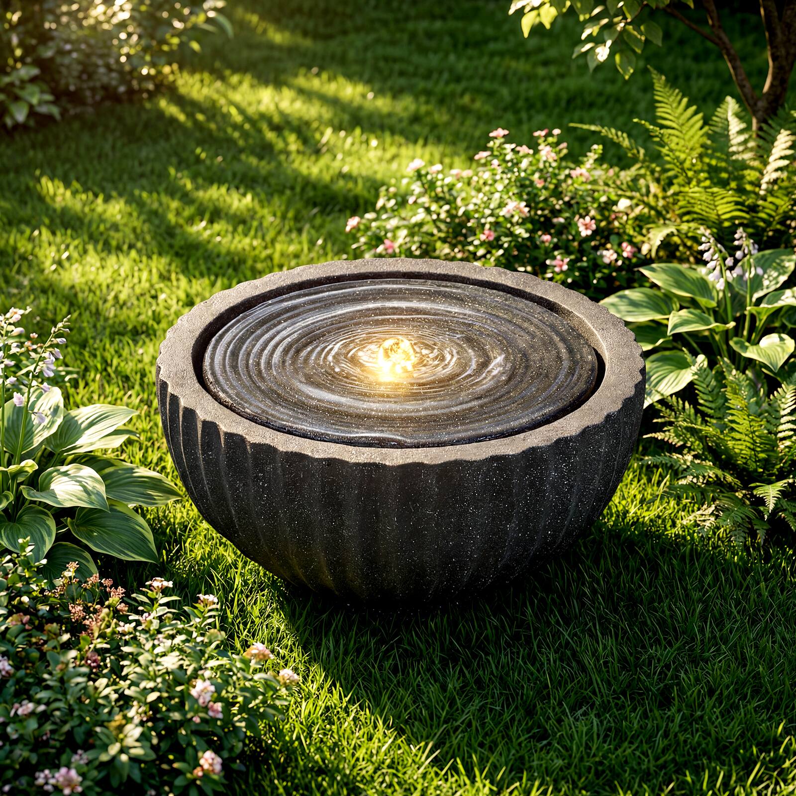 Alt View 3. Costway - Costway 18" Outdoor Round Sphere Water Fountain with LED Lights & Pump for Garden Patio - Gray.