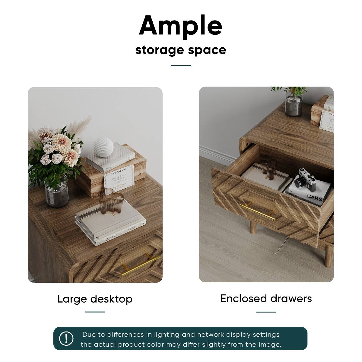 Ample storage space

Large desktop

Enclosed drawers

Due to differences in lighting and network display settings the actual product color may differ slightly from the image.