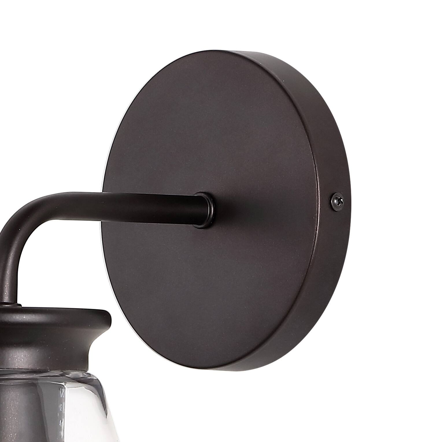 Alt View 5. Jonathan Y - Kondo 6.38" 1-Light Modern Farmhouse Iron LED Vanity, Oil Rubbed Bronze/Clear - Oil Rubbed Bronze.