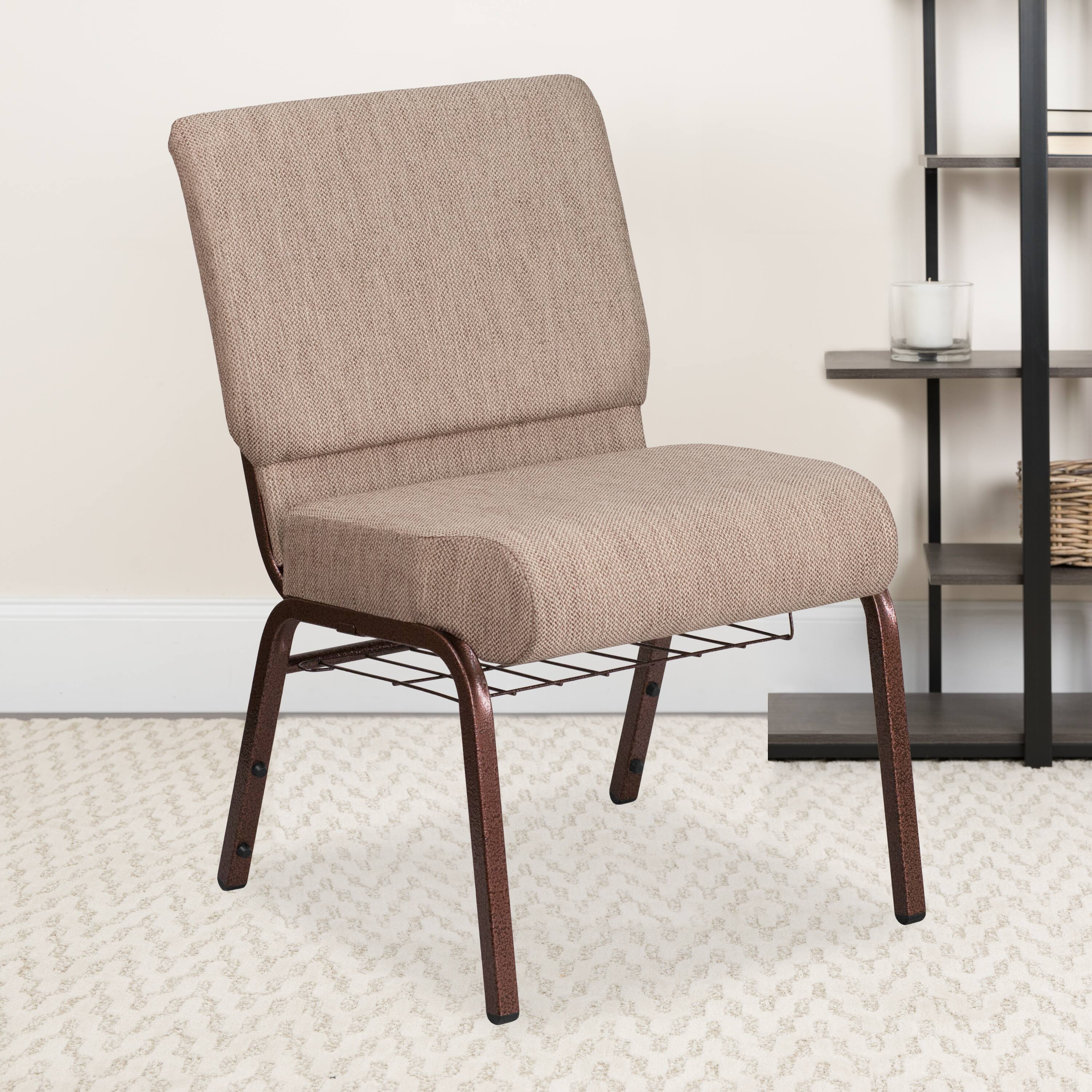 Alt View 1. Emma + Oliver - 21"W Church/Reception Guest Chair with Communion Cup Book Rack - Beige Fabric/Copper Vein Frame.