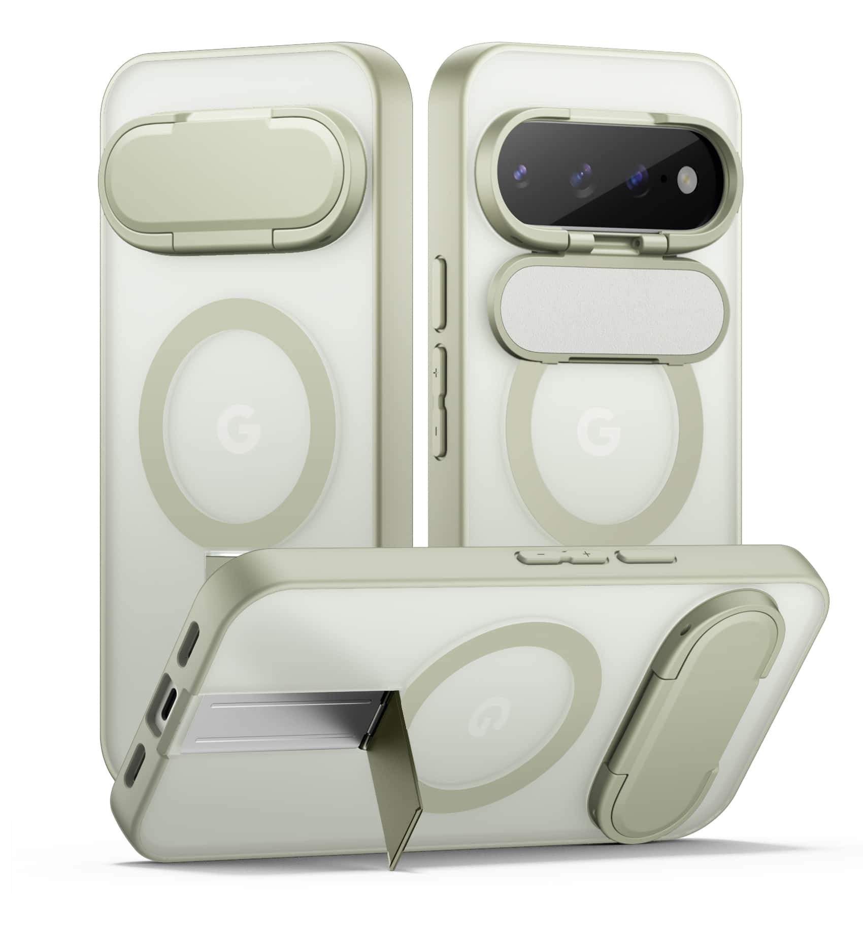 SURITCH - Case for Google Pixel 10/10 Pro/11/11 Pro Translucent Back Cover with Kickstand & Camera Cover, Compatible with Magsafe - Khaki Green