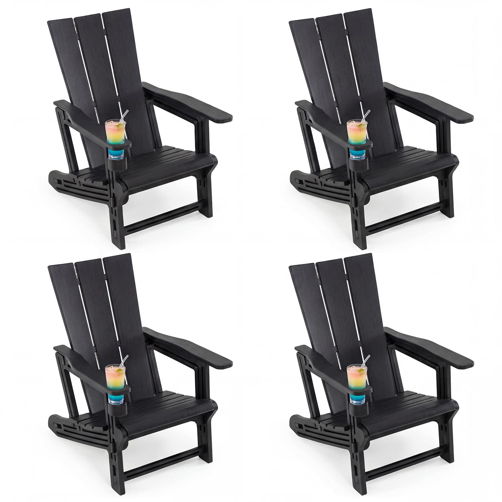 Gymax - 4PCS Adirondack Chair w/ Cup Holder All-Weather HDPE Plastic Patio Chair - Black price history on PriceWatchPro