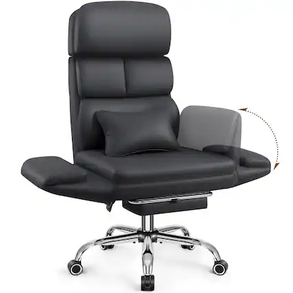 Front. KERDOM - Big Tall Office Chair with Reversible Arm, PU Leather Executive Manager Boss Chair with Lifting Headrest & Lumbar Pillow - Black.