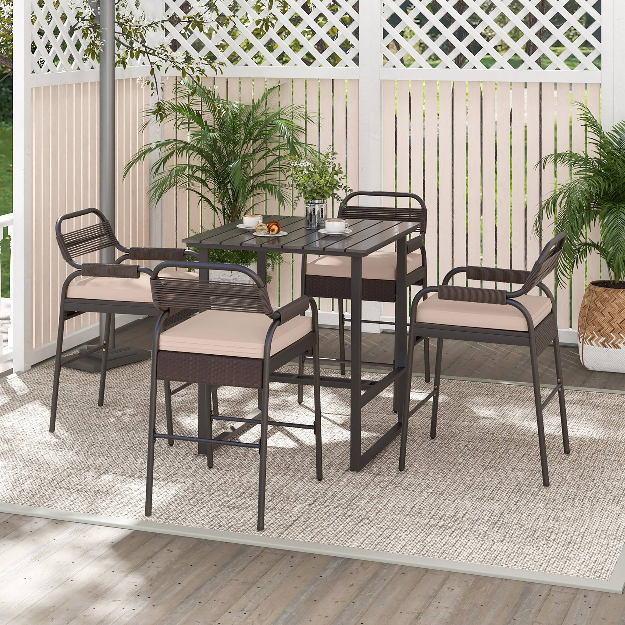 Alt View 3. Gymax - Gymax 5-Piece Patio Rattan Counter Set Counter Height Square Table w/ 4 Wicker Counter Stools - Mix Brown.