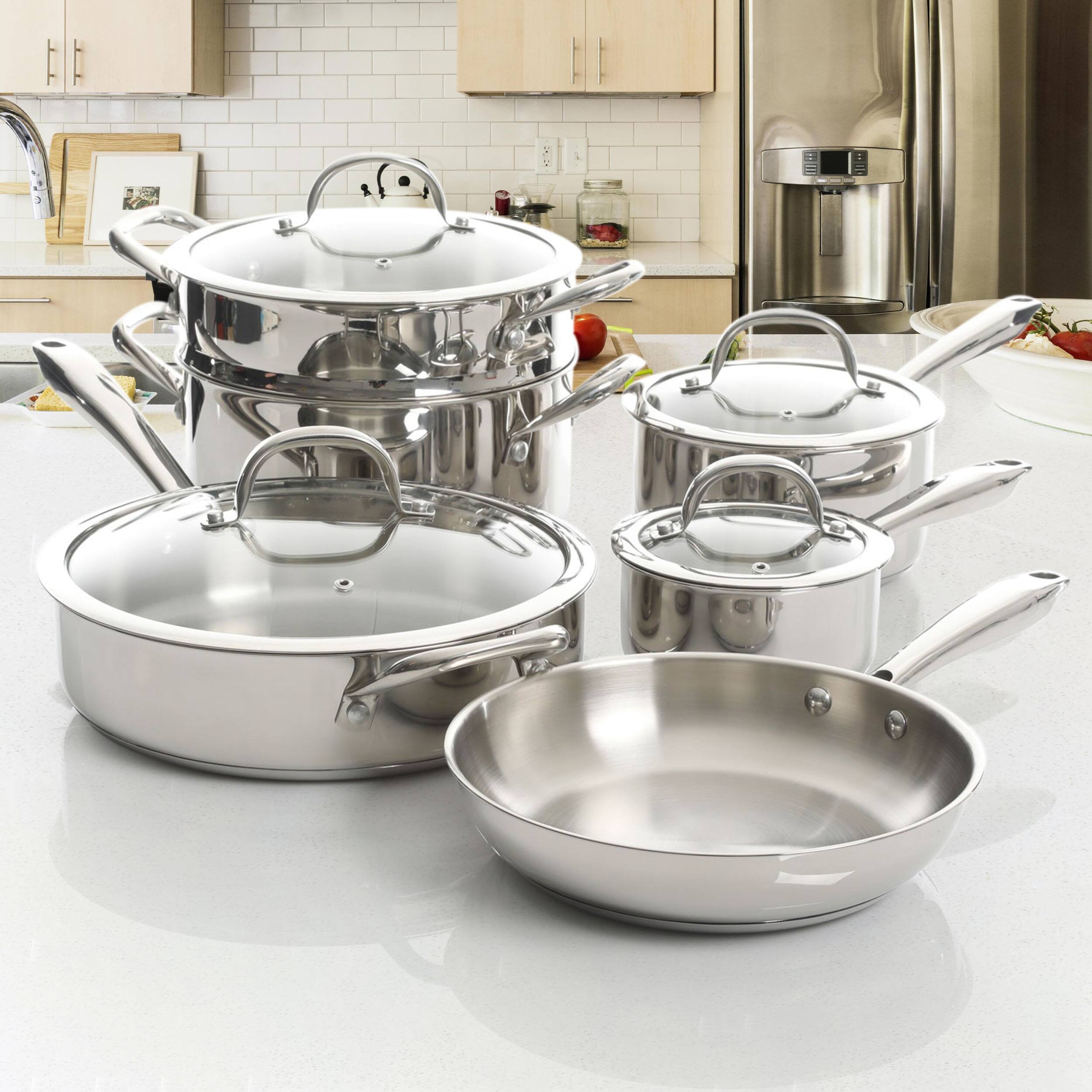 Alt View 6. Kenmore - Kenmore Elite Devon 10 Piece Heavy Gauge Stainless Steel Cookware Set - Silver.