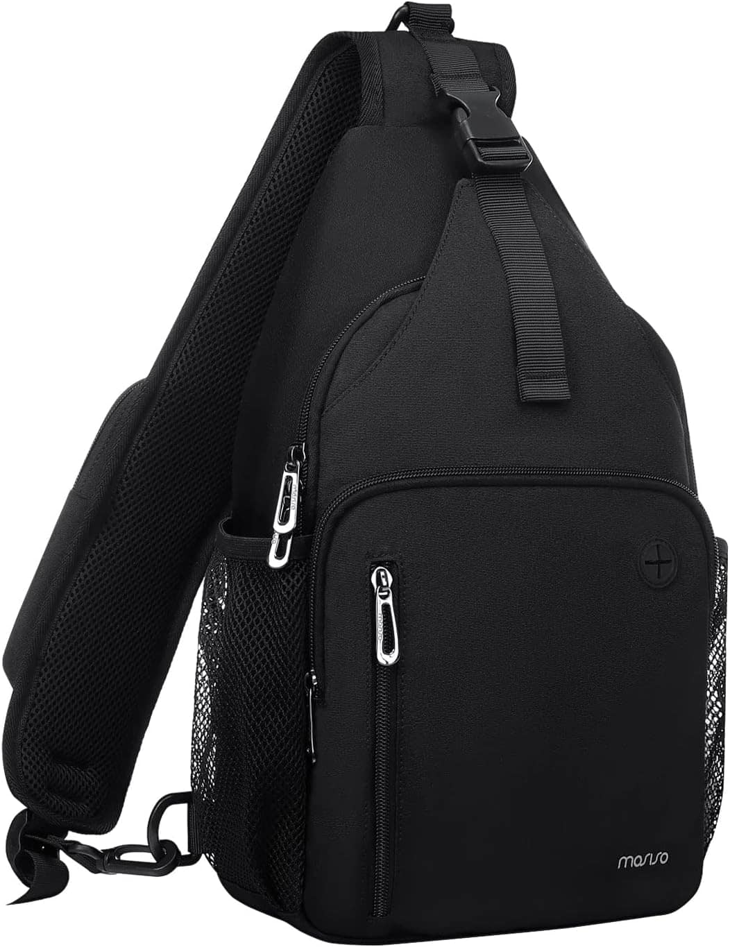 mosiso - Sling Bag Crossbody Shoulder Bag Travel Hiking Daypack Chest Bag with Front Square Pocket&USB Charging Port - Black
