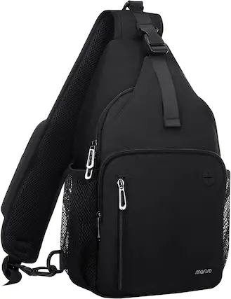 Front. mosiso - Sling Bag Crossbody Shoulder Bag Travel Hiking Daypack Chest Bag with Front Square Pocket&USB Charging Port - Black.