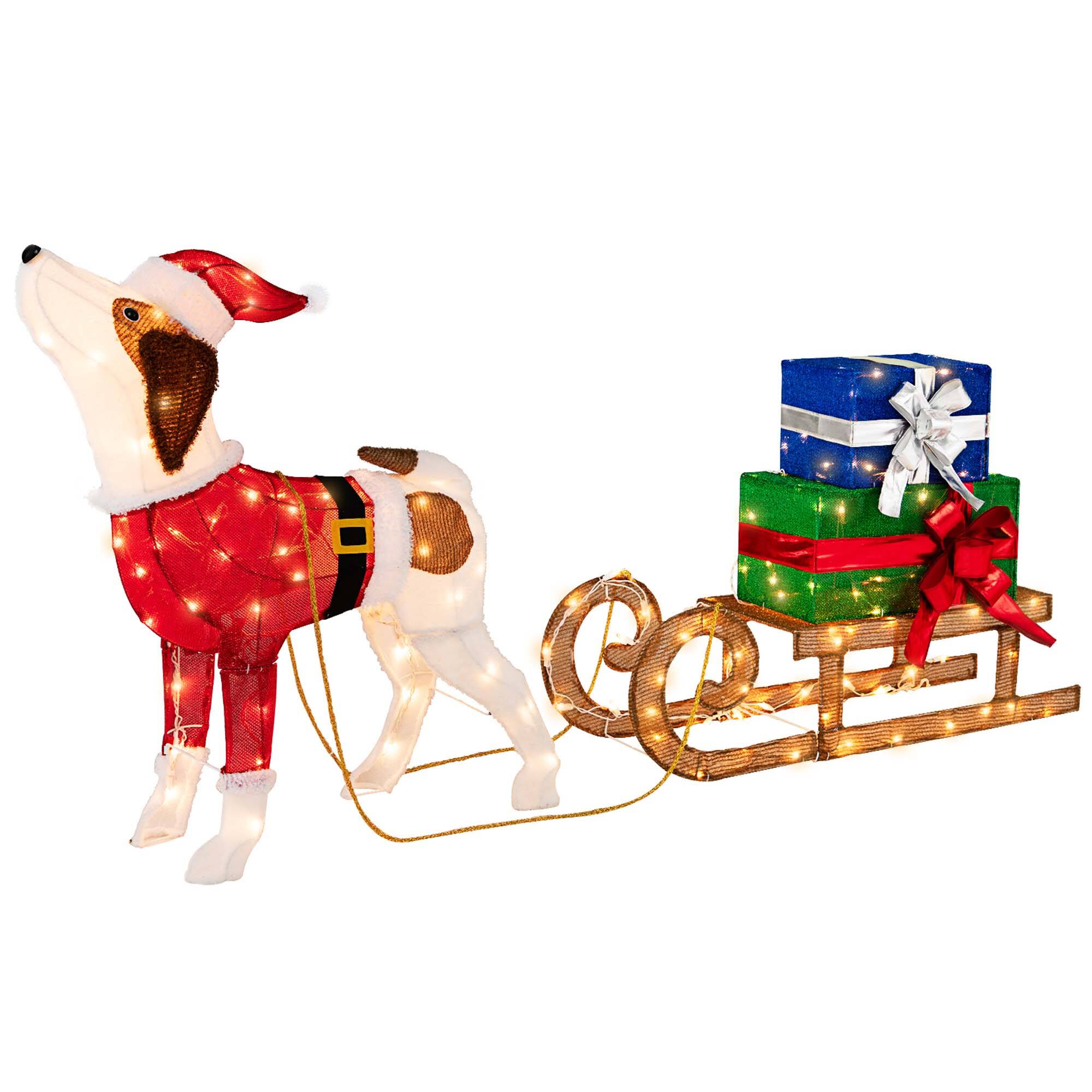 Alt View 19. Costway - Pre-Lit Christmas Dog Sleigh & Gift Boxes Combo Christmas Decoration with 170 Lights - Multicolor.