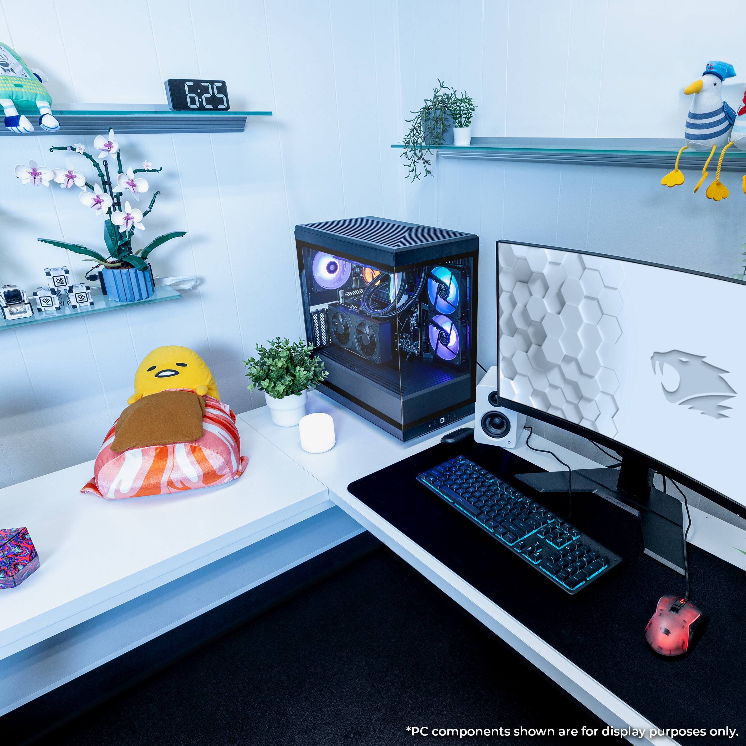 The text on the image states that the PC components are for display purposes only.