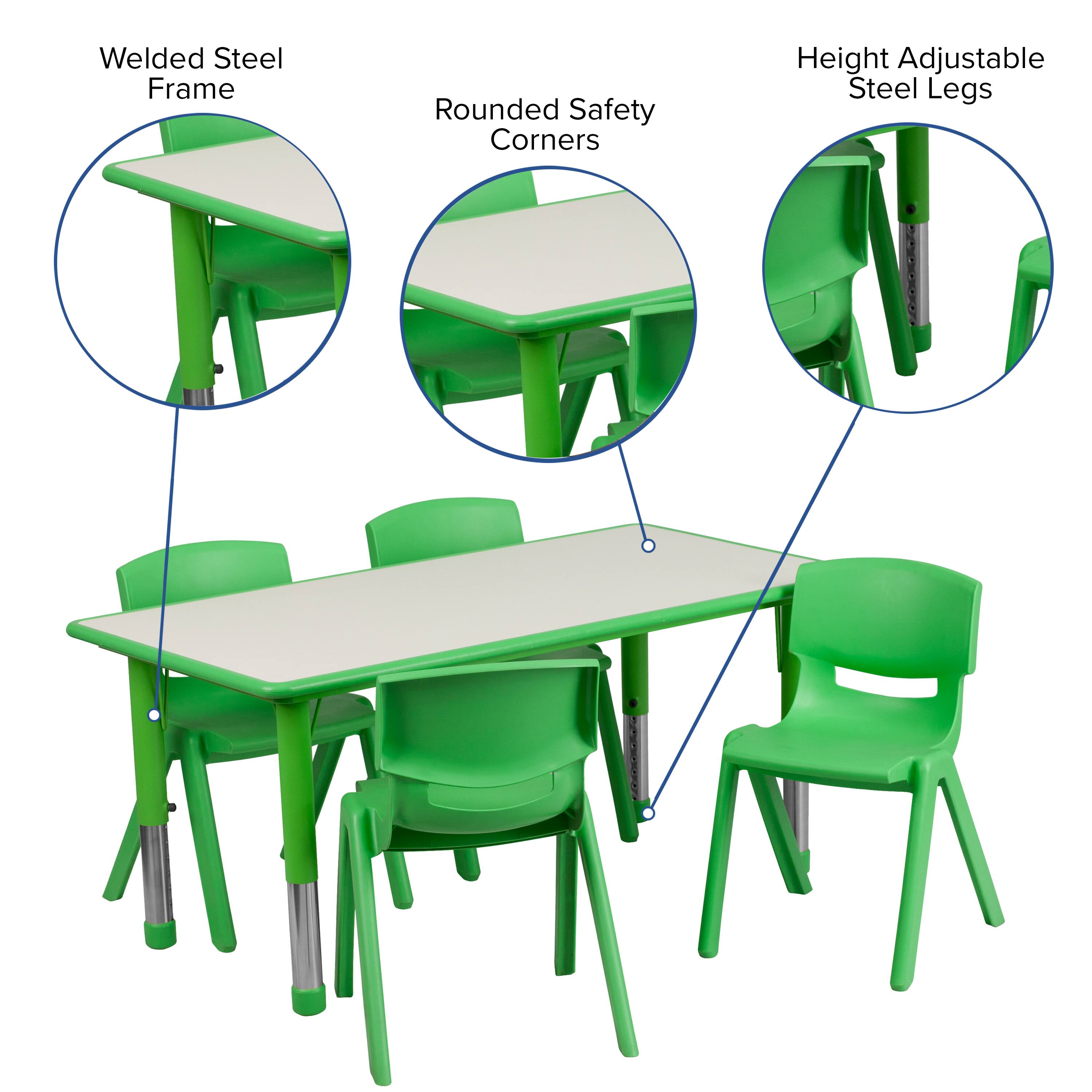 Welded Steel Frame  
Rounded Safety Corners  
Height Adjustable Steel Legs