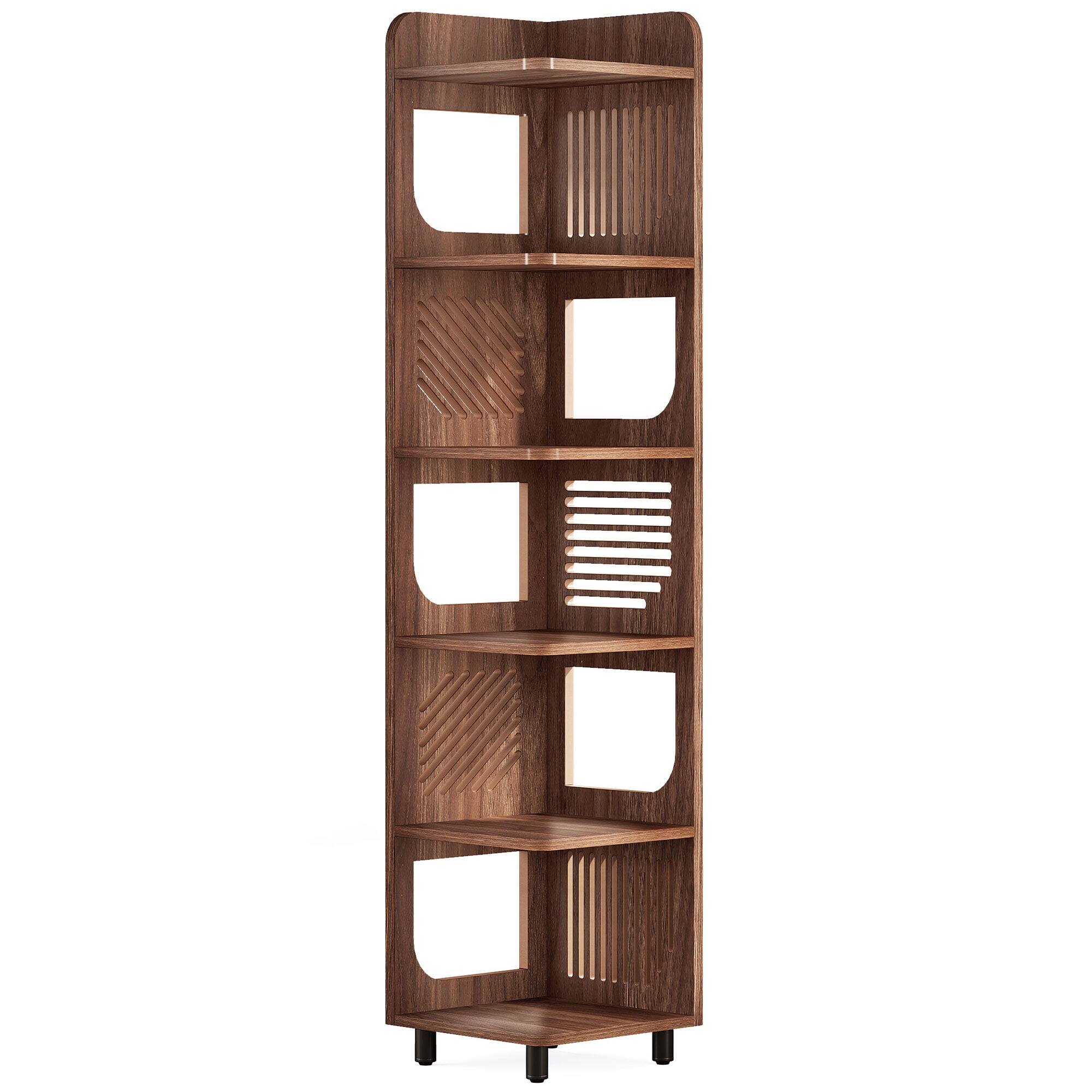 Alt View 5. Kadyn - Kadyn Wooden Corner Display Shelf, 5-Tier Storage for Living Room, Brown, Space-Saving Solution, Brown - Brown.