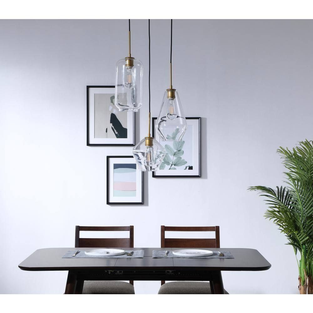 Left. Living District - Gene 3 light Brass and Clear glass pendant - Brass And Clear Glass.