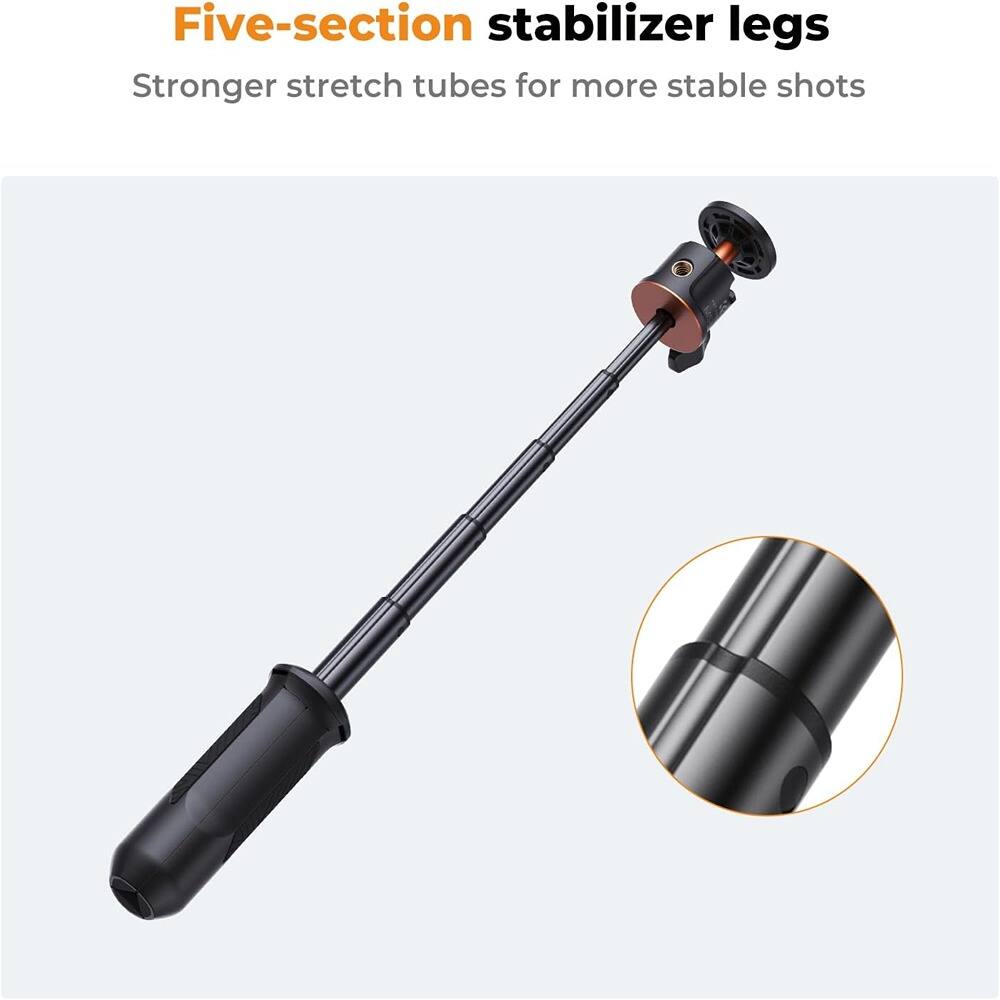 Five-section stabilizer legs  
Stronger stretch tubes for more stable shots