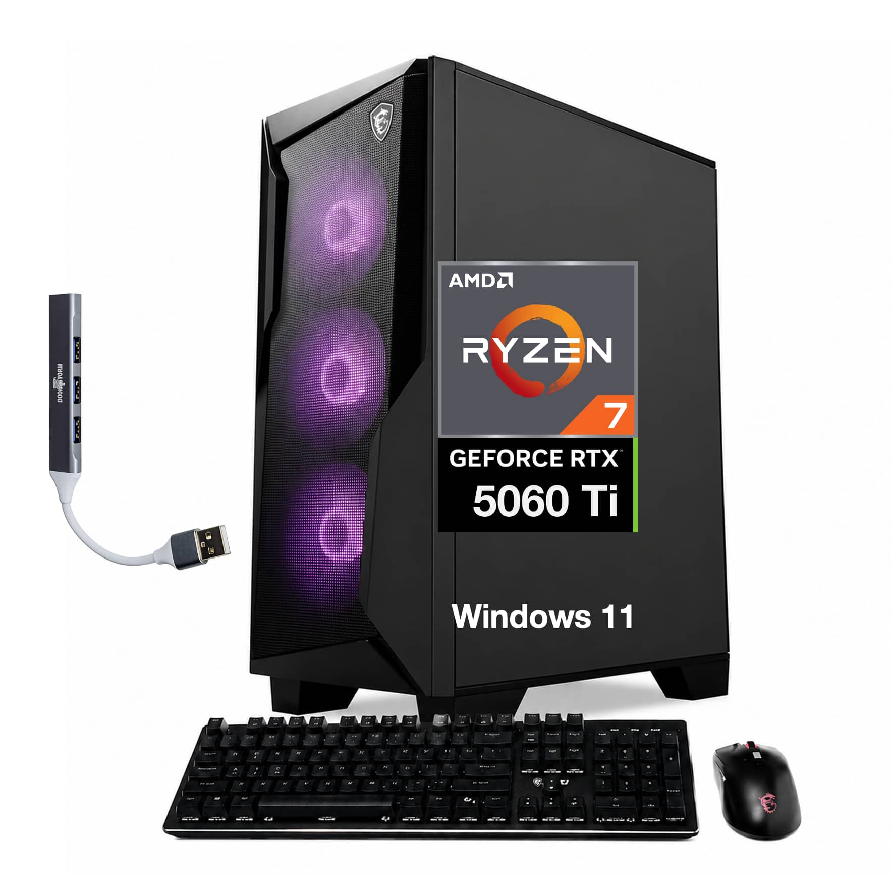 MSI - Upgraded - Codex Z2 Desktop PC (Ryzen 7 8700F, 64GB, 4TB SSD, GeForce RTX 5060 Ti, RGB KB, WiFi 7, Win 11 Pro) w/USB Hub - Black