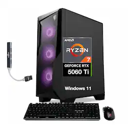 MSI - Upgraded - Codex Z2 Desktop PC (Ryzen 7 8700F, 64GB, 4TB SSD, GeForce RTX 5060 Ti, RGB KB, WiFi 7, Win 11 Pro) w/USB Hub - Black