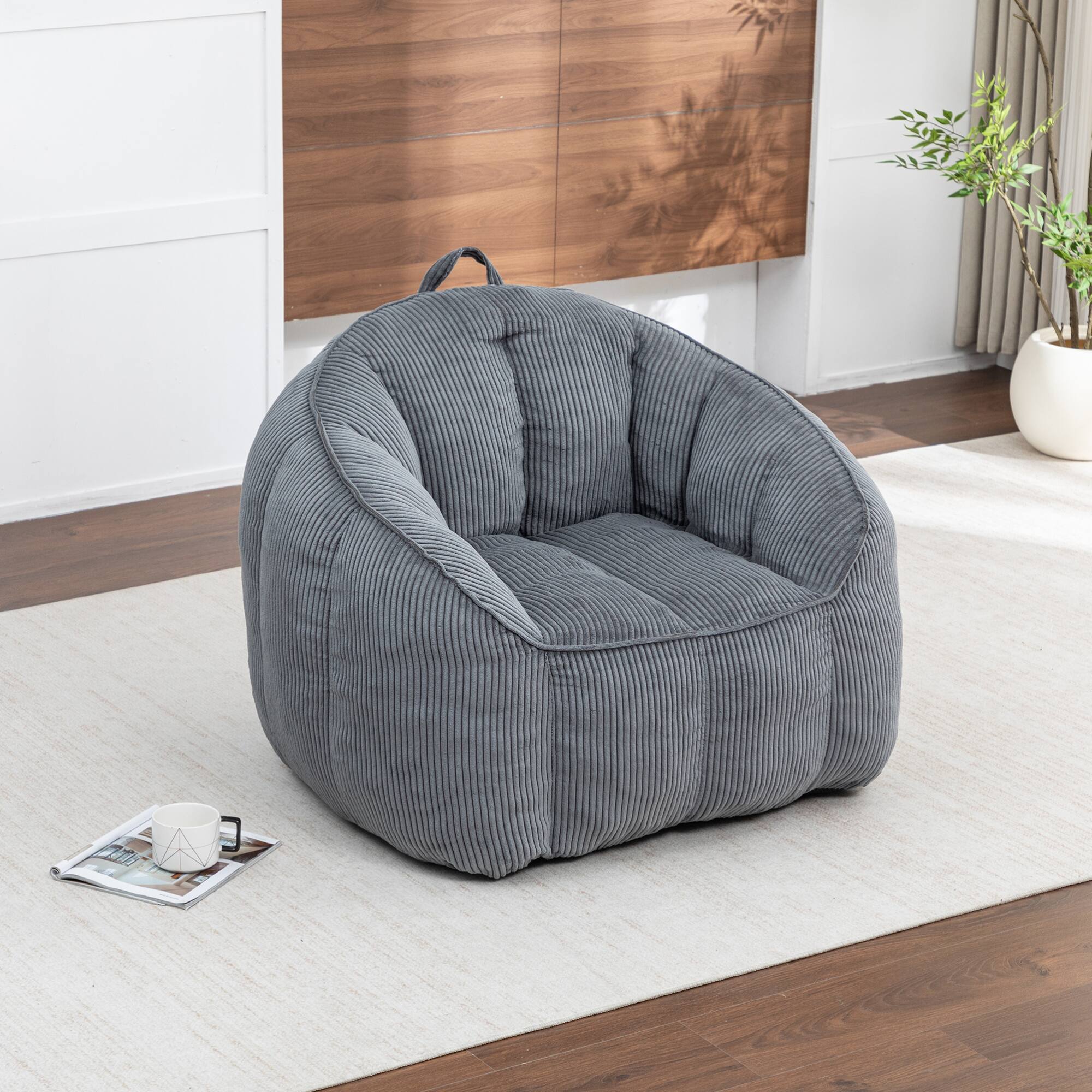 Alt View 1. GOODSILO - Large Corduroy Bean Bag Sofa Chair with Armrests for Living Room and Bedroom Comfort - Dark Gray.