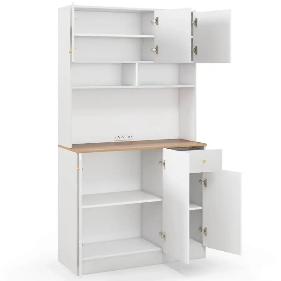 Alt View 19. Costway - 71" Tall Pantry Cabinet with Outlets USB Ports Anti-Tipping Kits Adjustable Shelves White - White.