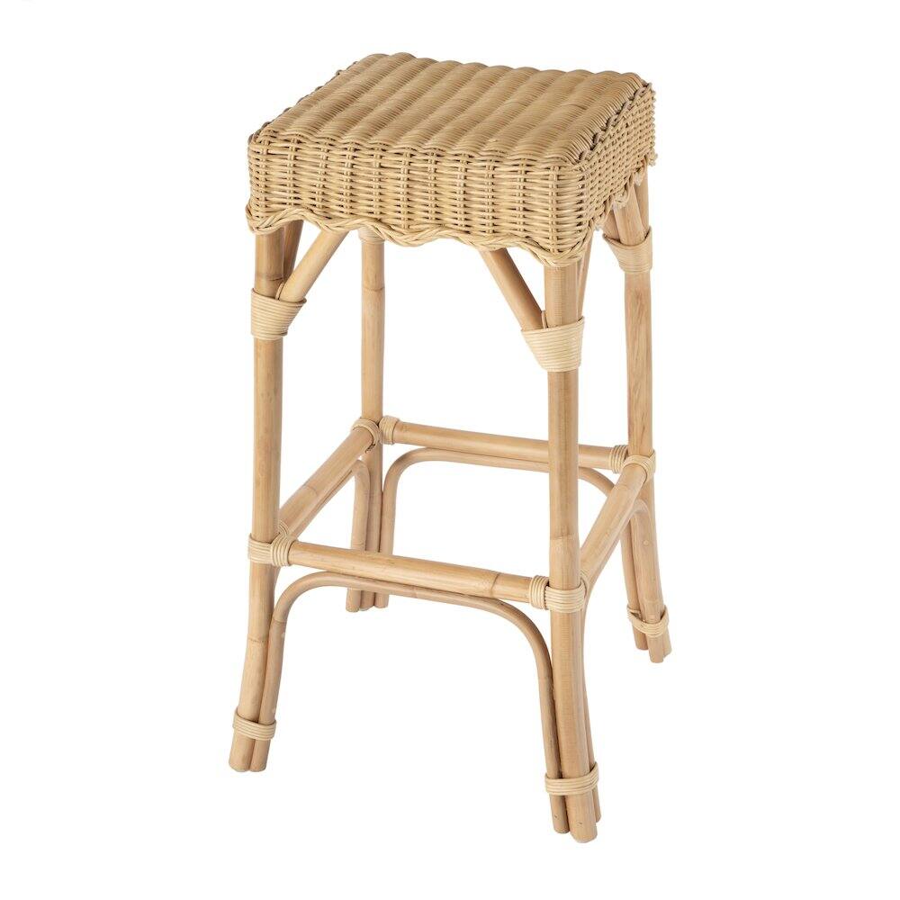 Alt View 1. Butler Specialty - Flora Rattan Scalloped Bar Stool - Light Brown.
