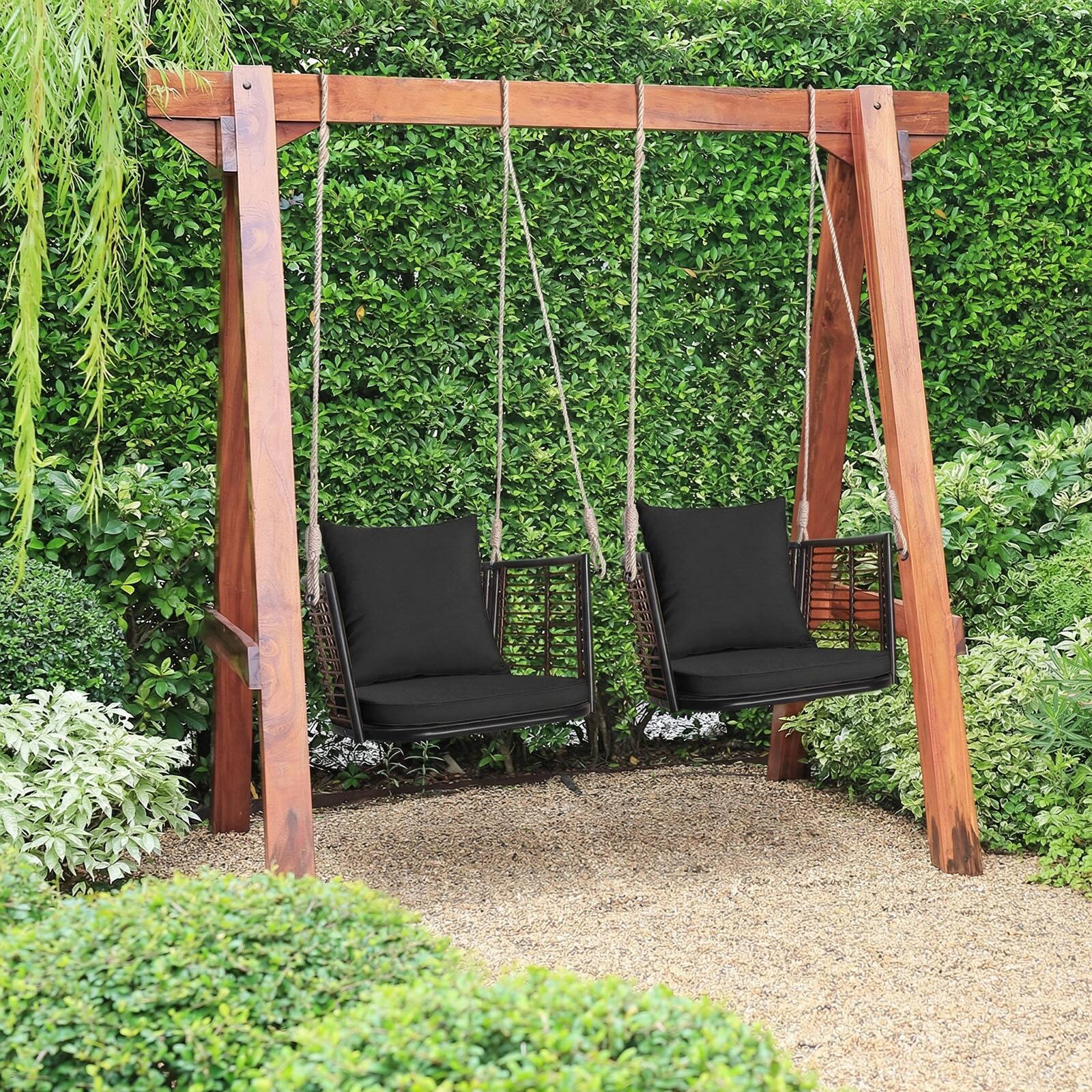 Alt View 4. Costway - Costway 1 PCS Patio Hanging Rattan Basket Chair Swing Hammock Chair with Seat Cushion - Mix Brown,Black.