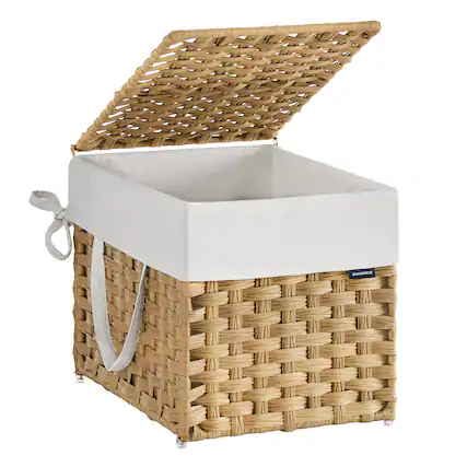 Front. Songmics Home - Laundry Hamper with Lid and Handles, 9.5 Gallon (36 L) Synthetic Rattan, Foldable, Removable Liner - Natural Color.