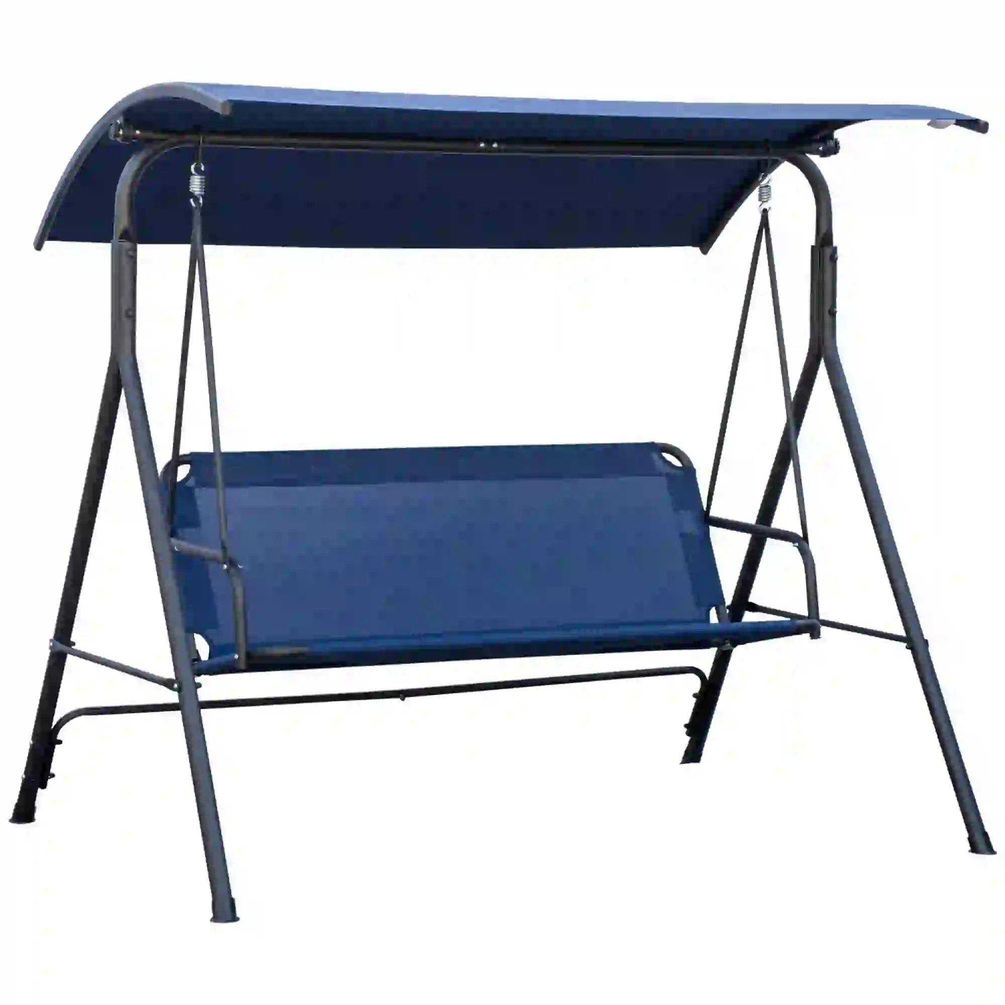 Left. Resenkos - Resenkos 3-Person Swing Set, Outdoor Patio Swing With Tilt Canopy, Steel Frame Bench Seat, Dark Blue.