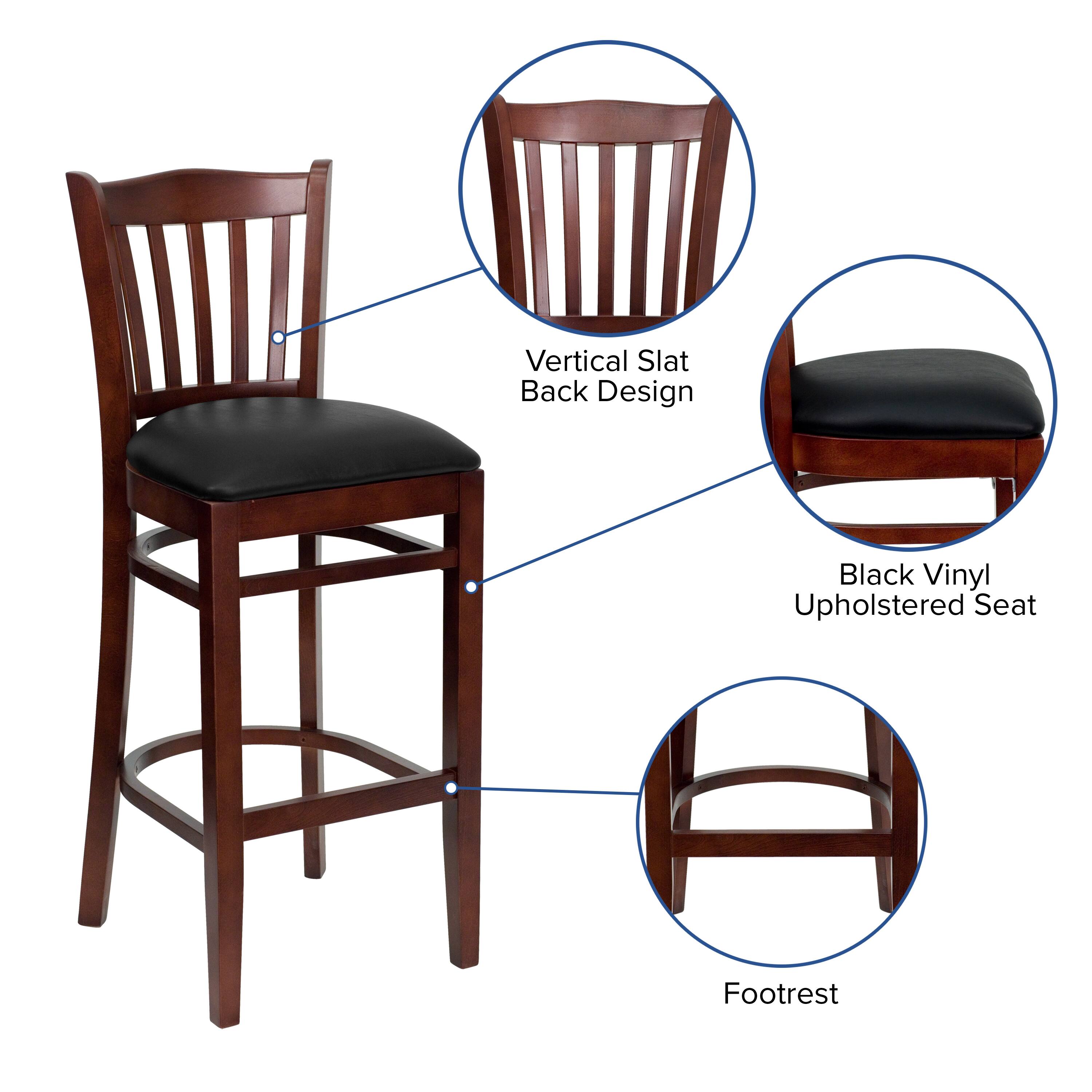 Vertical Slat Back Design  
Black Vinyl Upholstered Seat  
Footrest