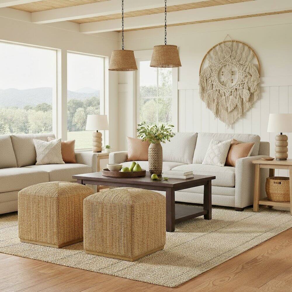 Alt View 4. Butler Specialty - Como 17 in. W Square Banana Leaf Accent Stool - Natural.