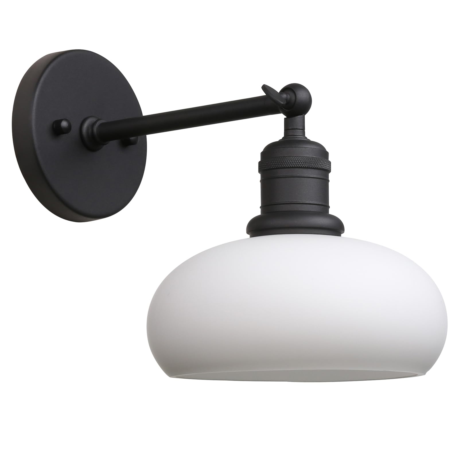 Front. TECH SAFARI - Boho Brass Vanity Wall Sconce With Milk Shade Indoor Mordern HardwiVintage Industrial Mounted Single Light - Black.