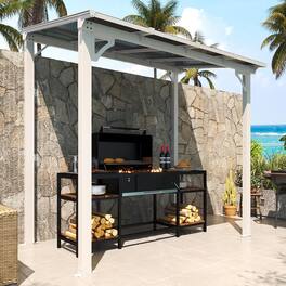 Yardgrace - 8'x 5' Outdoor Wall Mounted Lean-to Gazebo, Heavy Duty Sloped Roof Metal Awning for Patio, Decks & Backyard - White
