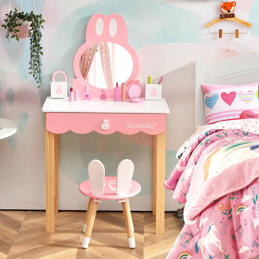 Rabbit Ruller Vanity Costway Kids Vanity Set Rabbit Makeup Dressing Table Chair Set W ...
