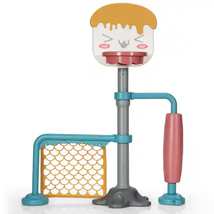 Front. Gymax - Gymax 3-in-1 Basketball Stand Set w/ Soccer & Roller Adjustable Height - Blue.