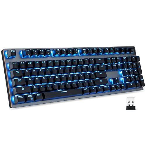 Earthley Blooms - 2.4ghz Wirelessusb Wired Mechanical Led Backlit Blue Switches Gaming For And Typing Compatible Macpclaptop - Black-Brown Switch