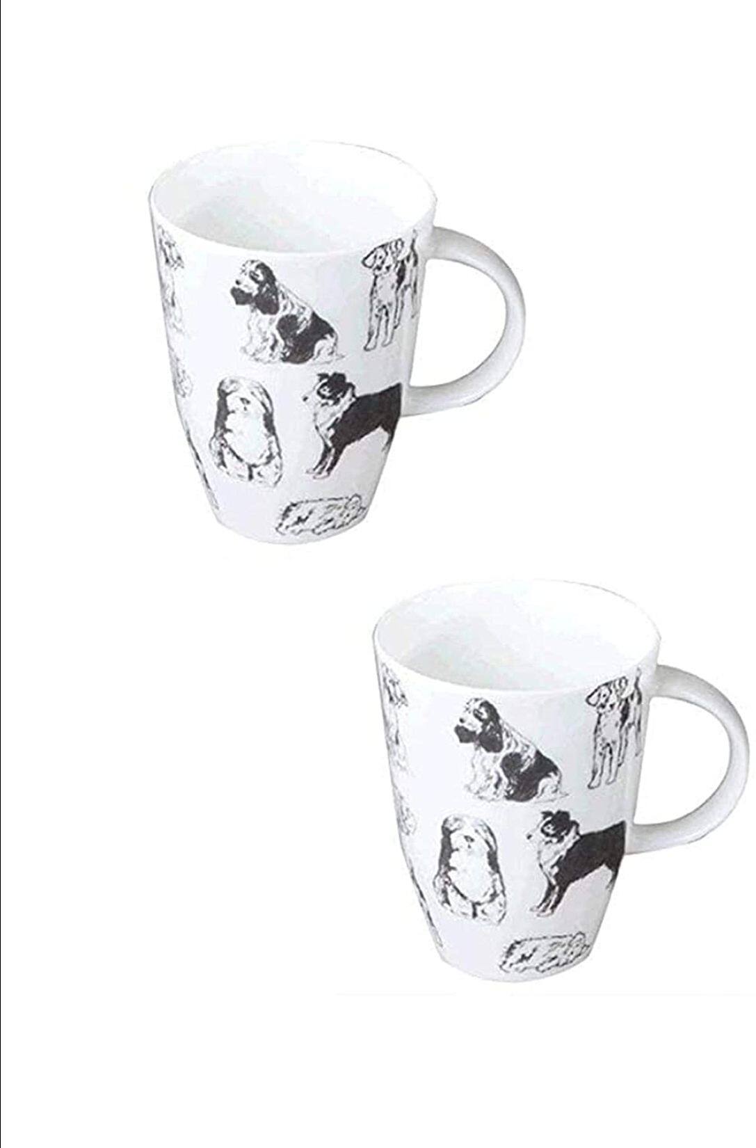 Left. Jiallo - Roy Kirkham Louise Mug - Boundless Dogs Set of 6, Bone China Ceramic Made in England - Mutli color.