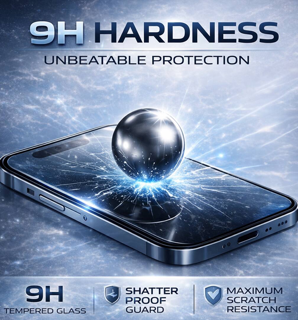 9H HARDNESS  
UNBEATABLE PROTECTION  

9H TEMPERED GLASS  
SHATTER PROOF GUARD  
MAXIMUM SCRATCH RESISTANCE