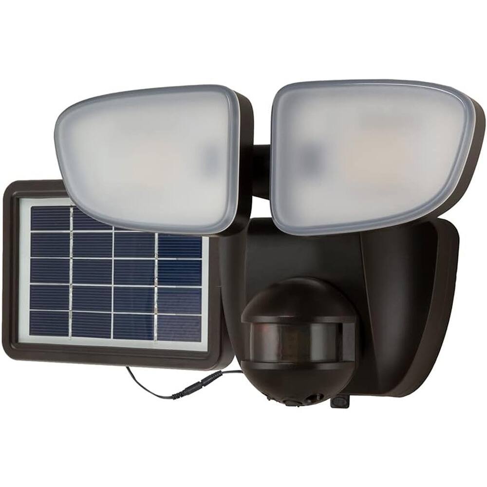 Front. MOSZAR LLC - 1000LM Solar Outdoor LED Flood Light, 180° Motion Sensor Twin Head (Bronze).