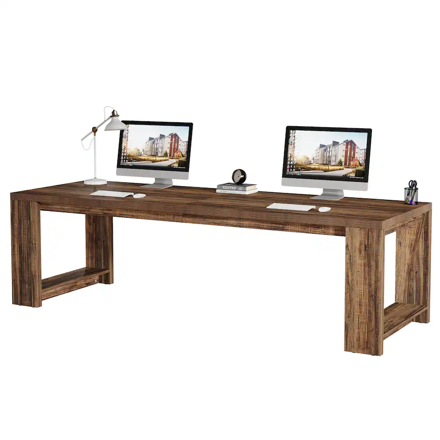 Double Client Desk Tribesigns Two Person Desk, 86.6 Inch Extra Long Desk, Double Computer ...
