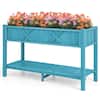 Front. Costway - HIPS Raised Garden Bed Poly Wood Elevated Planter Box with Legs, Storage Shelf - Blue.