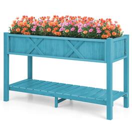 Costway - HIPS Raised Garden Bed Poly Wood Elevated Planter Box with Legs, Storage Shelf - Blue
