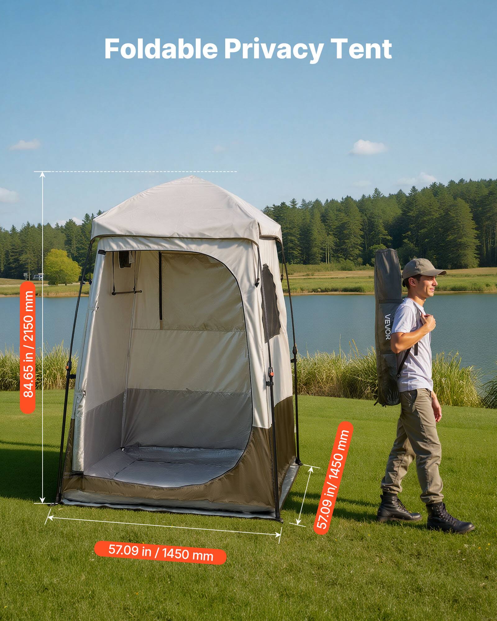 Foldable Privacy Tent

- Height: 84.65 in / 2150 mm
- Width: 57.09 in / 1450 mm
- Depth: 57.09 in / 1450 mm