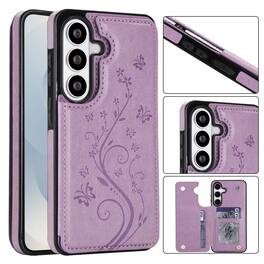 Dteck - For Samsung Galaxy S26 Wallet Case Flower Embossed Pattern PU Leather Card Slots Flip Kickstand Shockproof Cover - Purple
