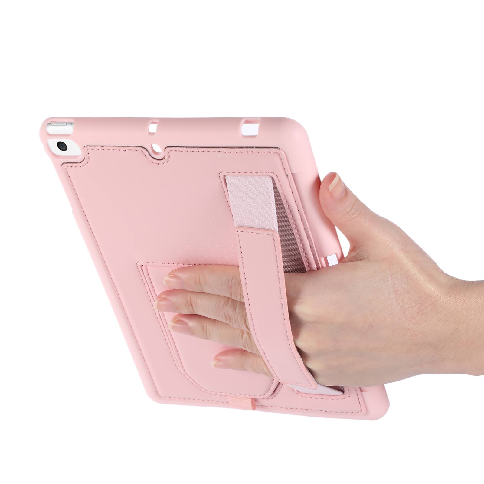 Alt View 3. Dteck - Shockproof Case for Apple iPad mini (5th Generation) 2019 with Hand Strap and Kickstand, PU Leather TPU Protective Cover - Pink.