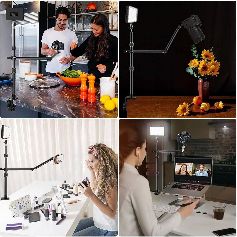 Angle. Schertz - Desk Mount Stand with 27" Auxiliary Holding Arm, Detachable 2-Section Magic Arm Overhead Light Stand, Adjustable 16.7–40.