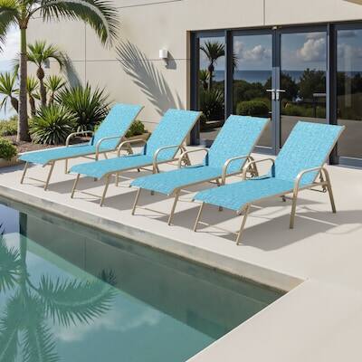 Alt View 5. Crestlive Products - Crestlive Products Set of 2 Stackable Aluminum Frame Adjustbale Chaise Lounge Chair - Blue.