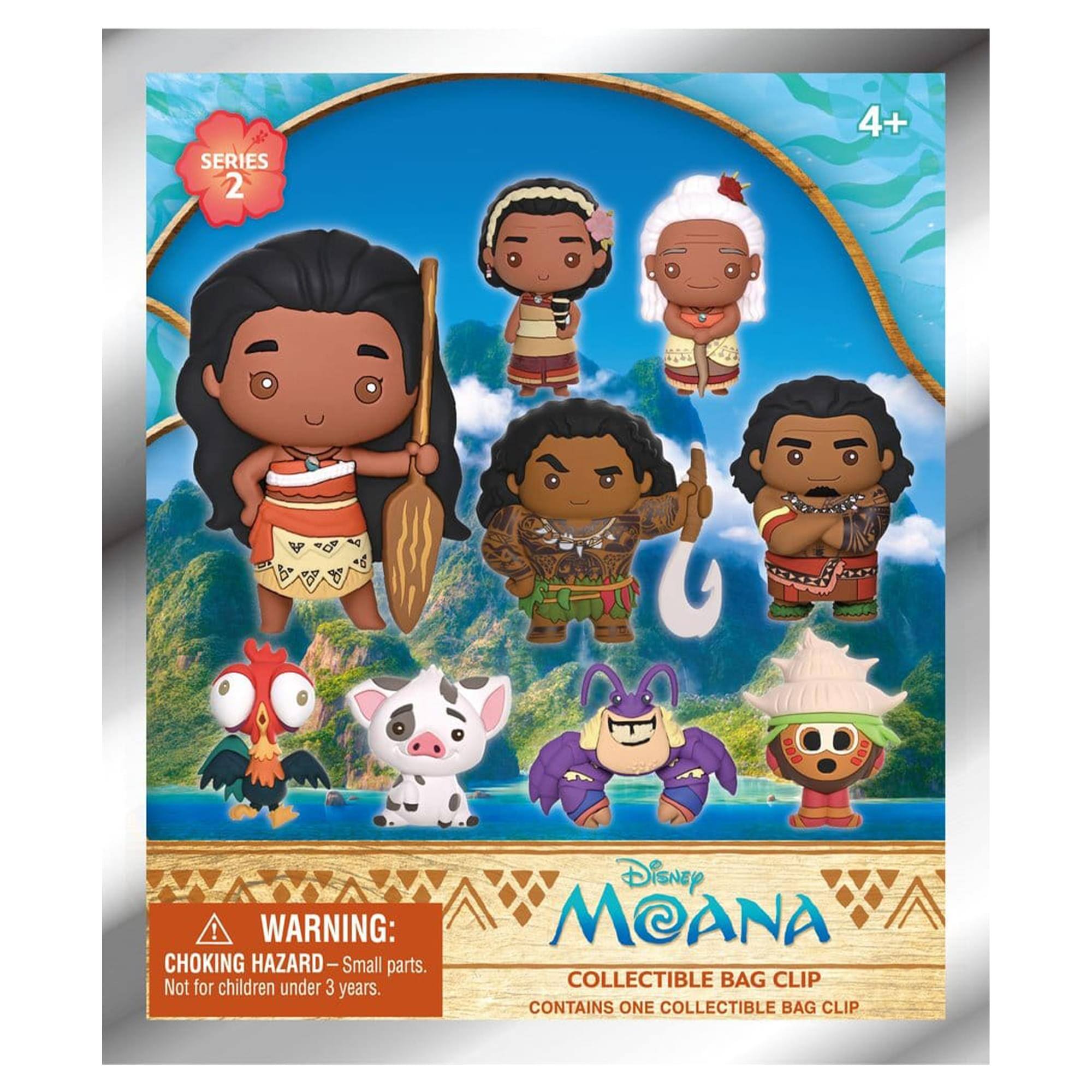 SERIES 2  
4+  
WARNING: CHOKING HAZARD - Small parts. Not for children under 3 years.  
Disney MOANA COLLECTIBLE BAG CLIP CONTAINS ONE COLLECTIBLE BAG CLIP
