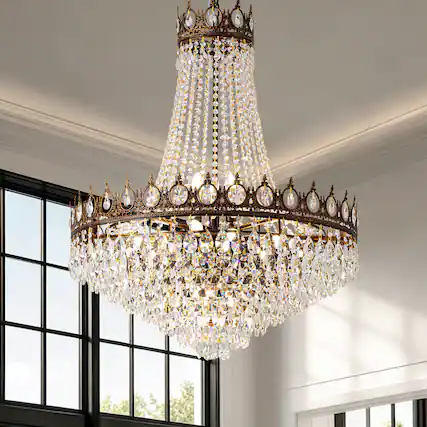 Front. Siljoy - 32 Inch Luxury Empire Crystal Chandelier, 10-Light K9 Teardrop Crystal Pendant Light for Foyer, Staircase and Entryway - Black.