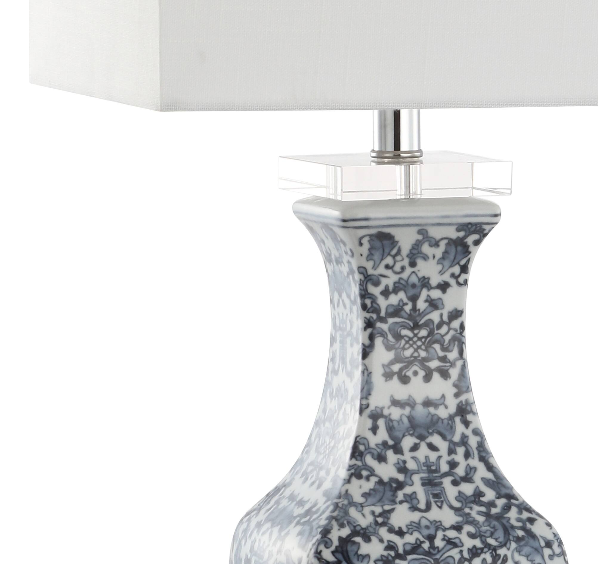 Alt View 4. Jonathan Y - May 28" Ceramic/Crystal LED Table Lamp, Blue/White - Blue/White.