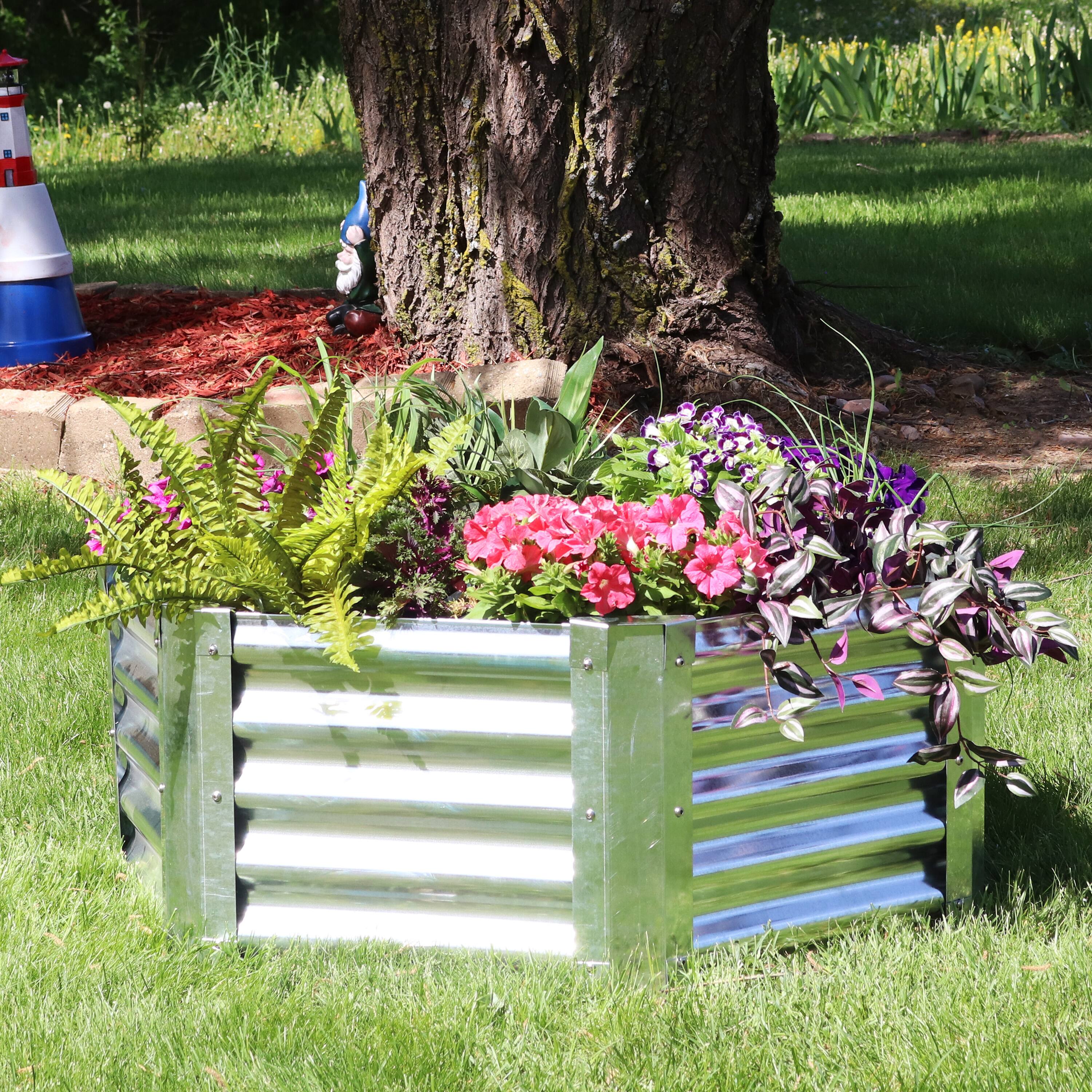 Alt View 1. Sunnydaze - Corrugated Steel Hexagon Raised Garden Bed - 40 in - Silver.