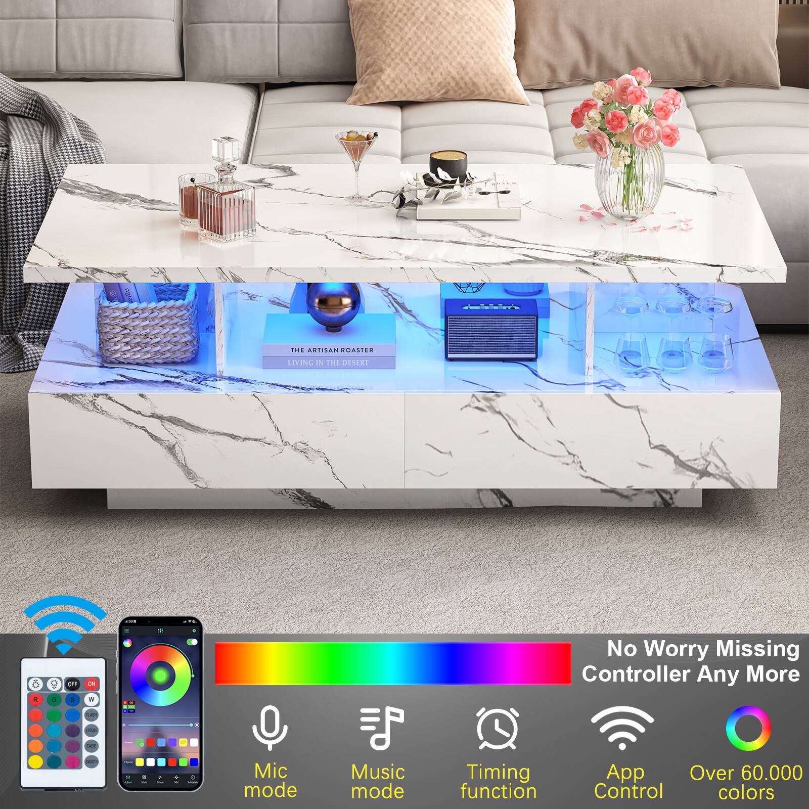 - THE ARTISAN ROASTER LIVING IN THE DESERT
- No Worry Missing Controller Any More
- Mic mode
- Music mode
- Timing function
- App Control
- Over 60,000 colors